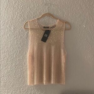 Sheer Mesh Sleeveless Top - Cream